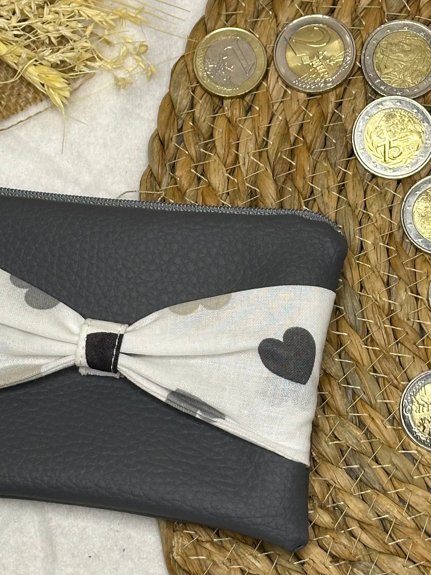 Porte monnaie Lila - « Coeurs » Gris