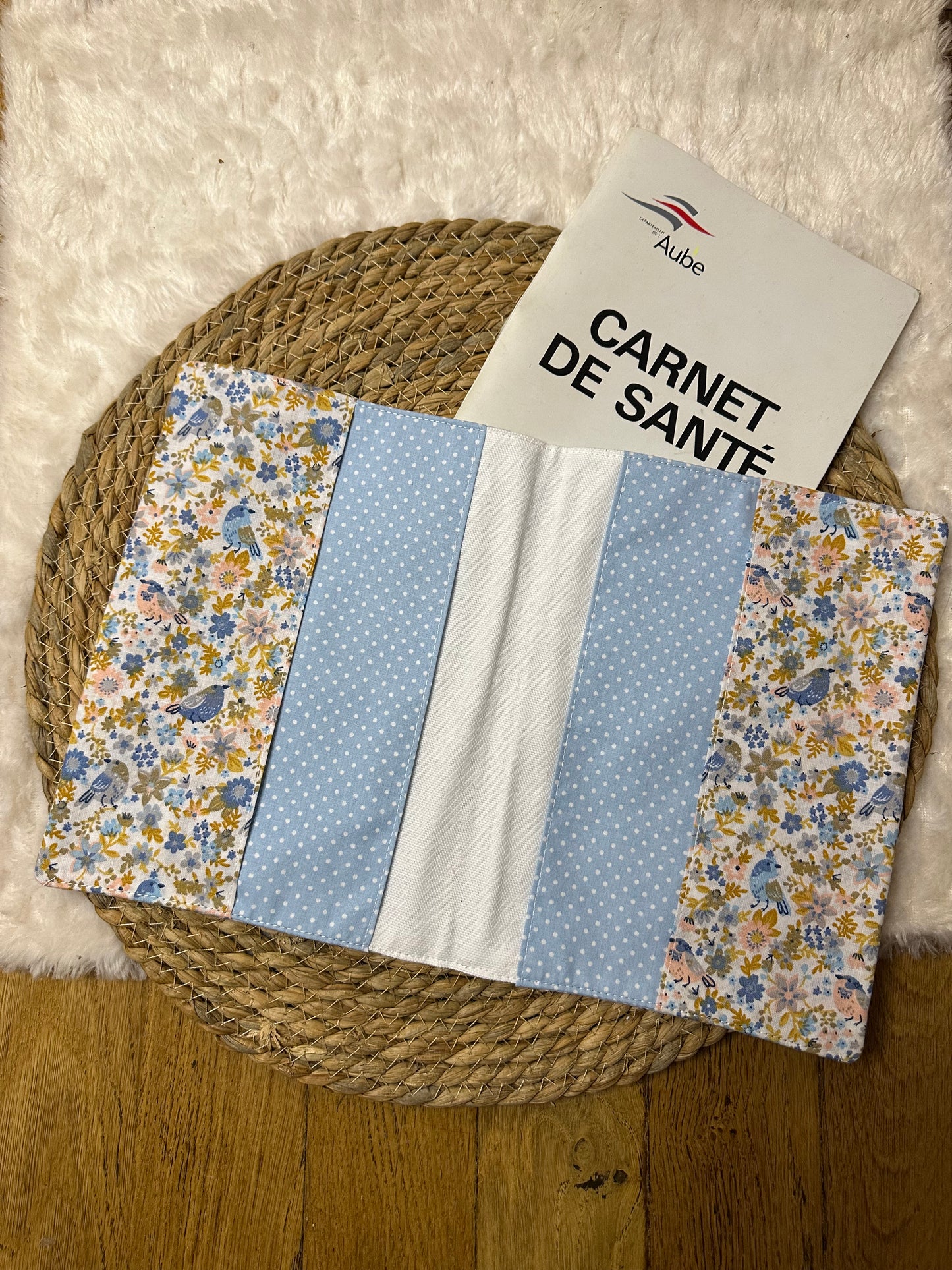 Protège carnet de santé Angela - « Fleurs » Bleu