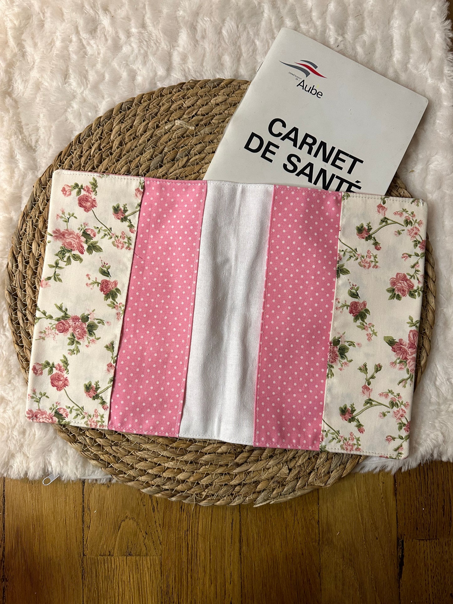 Protège carnet de santé Angela - « Fleurs » Rose
