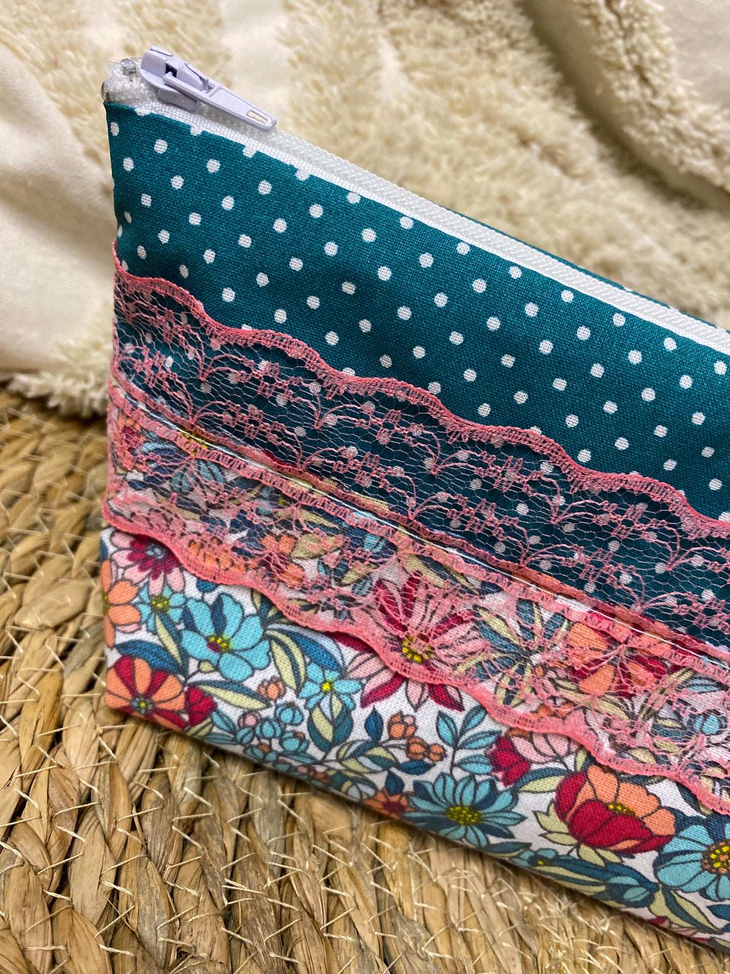 Trousse Virginia - « Fleurs » Bleue et Rose