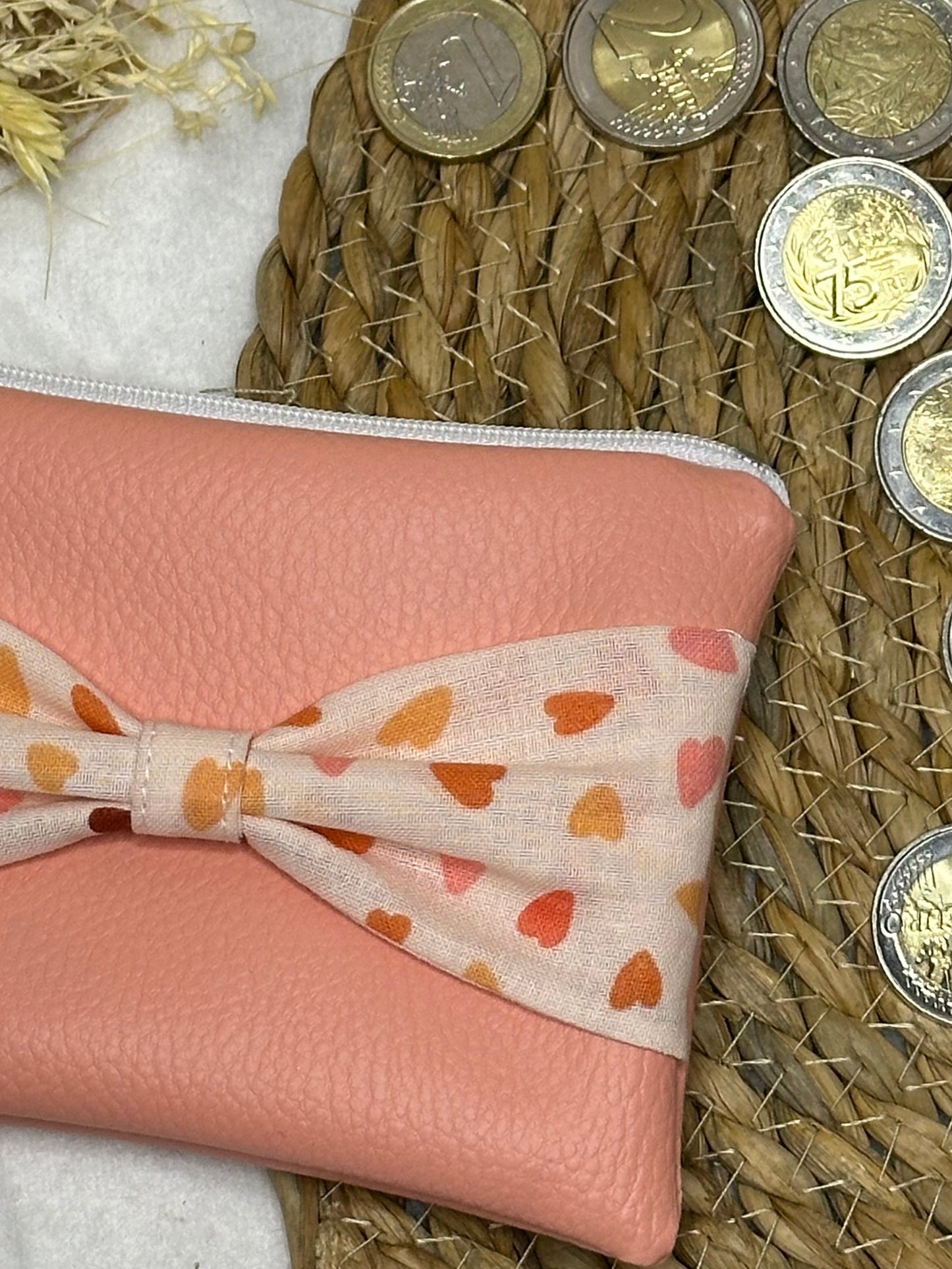 Porte monnaie Lila - « Coeurs » Corail