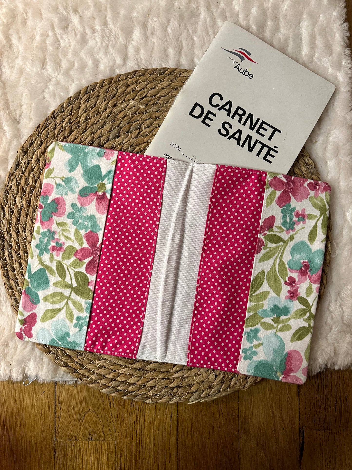 Protège carnet de santé Angela - « Fleurs » Rose
