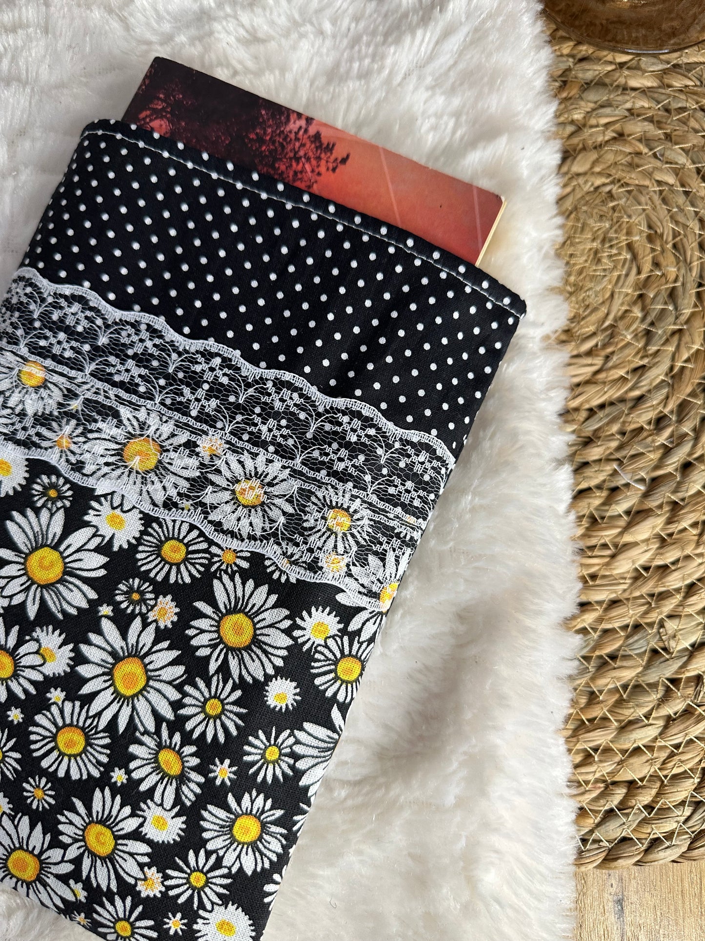 Pochette à livre Adrianna - « Fleurs » Noire et Jaune