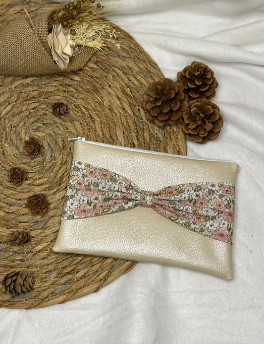 Trousse Anastasia - « Fleurs » Beige