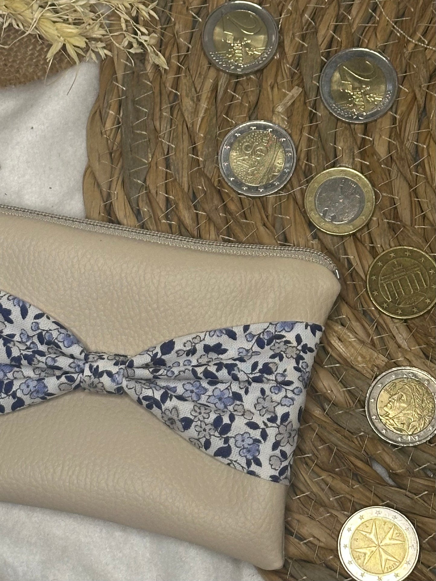 Porte monnaie Lila - « Fleurs » Beige