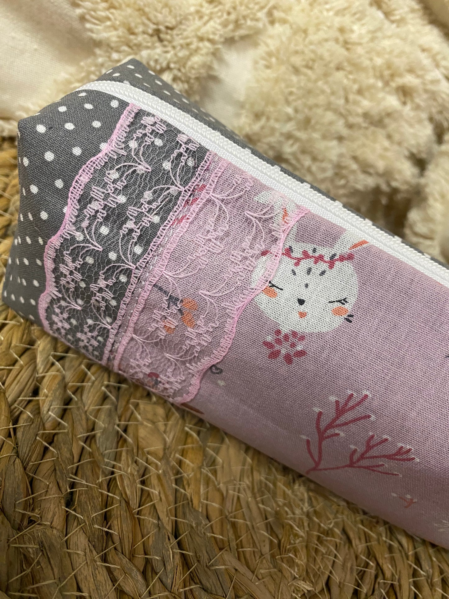 Trousse Serena - « Animaux » Grise et Rose