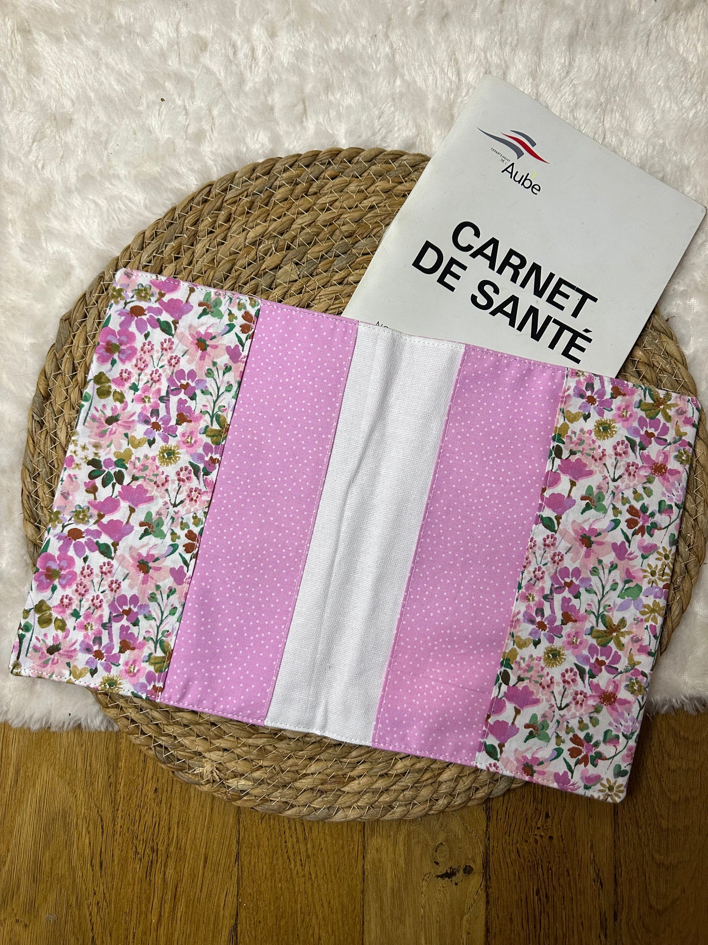 Protège carnet de santé Angela - « Fleurs » Rose