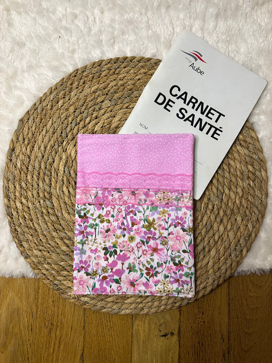 Protège carnet de santé Angela - « Fleurs » Rose