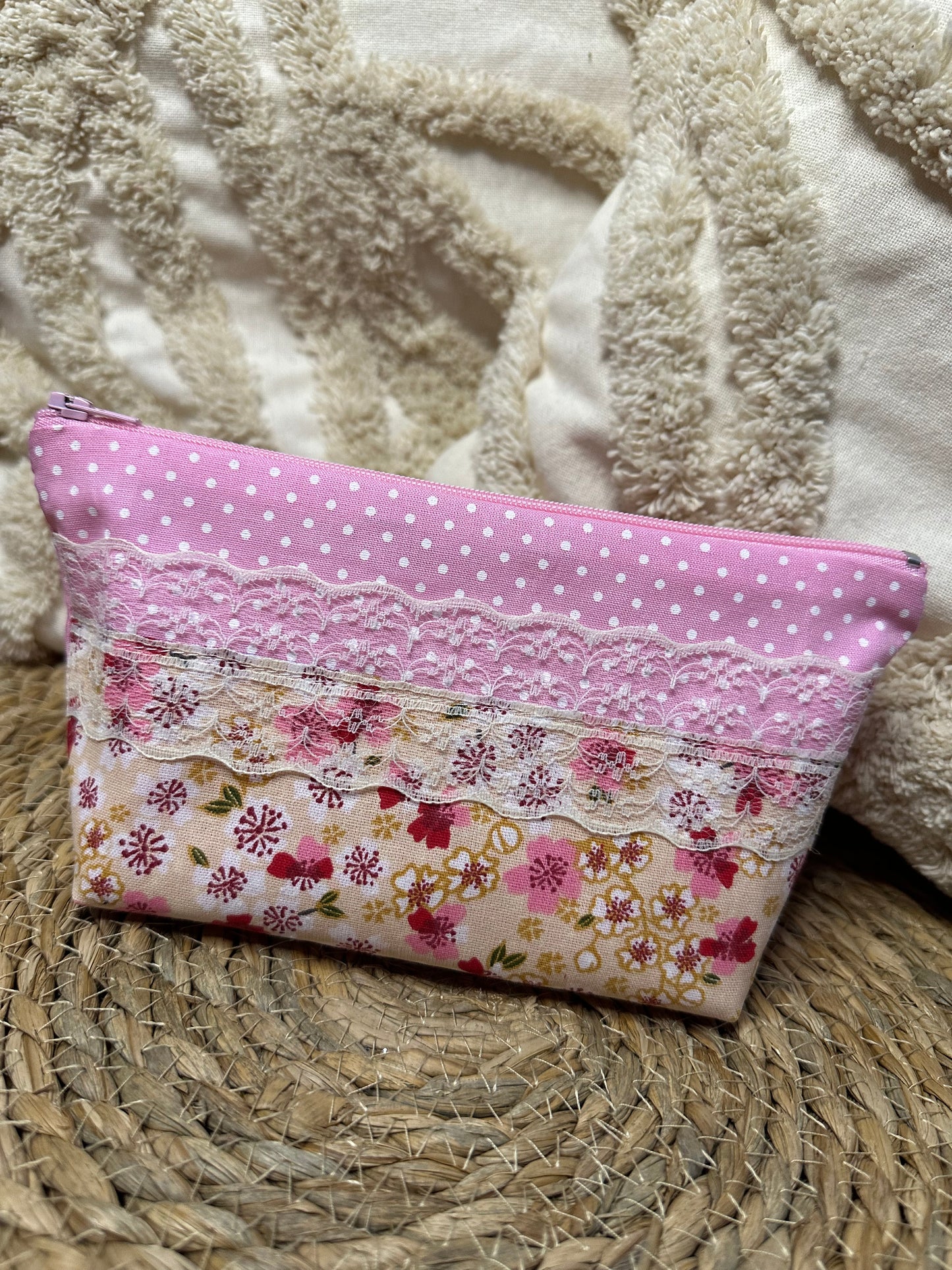 Trousse Virginia - « Fleurs » Rose et Jaune