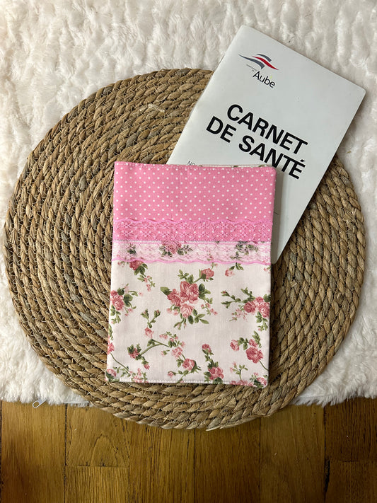 Protège carnet de santé Angela - « Fleurs » Rose