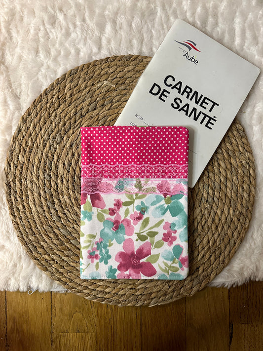 Protège carnet de santé Angela - « Fleurs » Rose