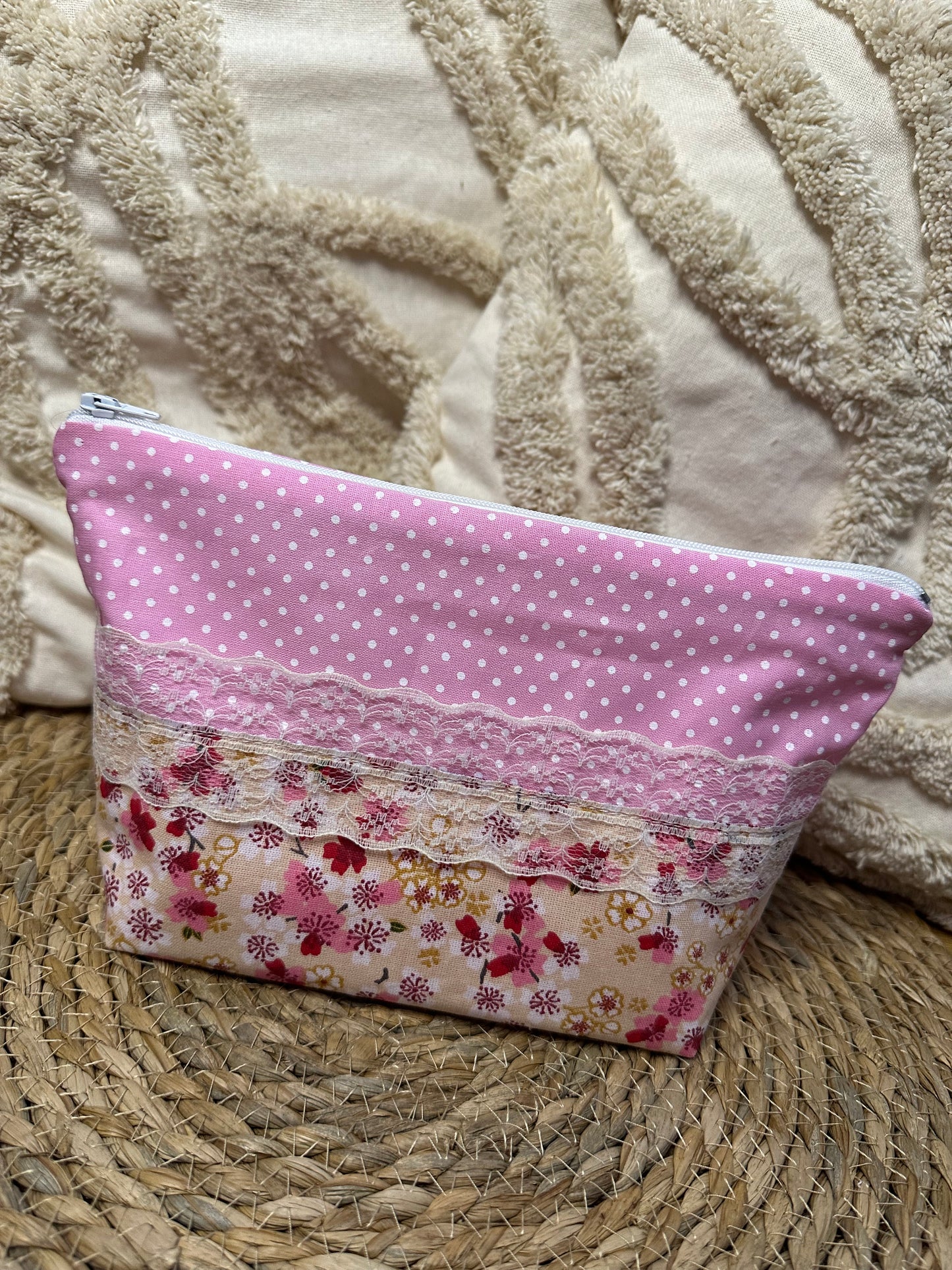 Trousse Amélia - « Fleurs » Rose et Jaune