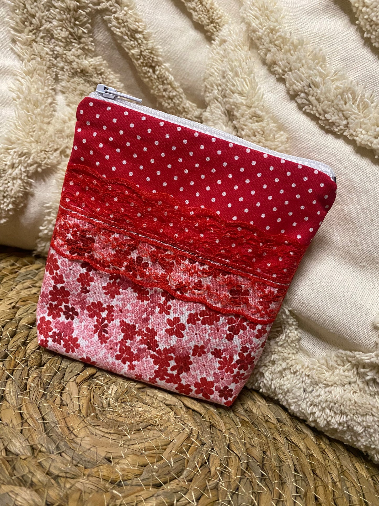 Trousse Ivana - « Fleurs » Rouge et Rose