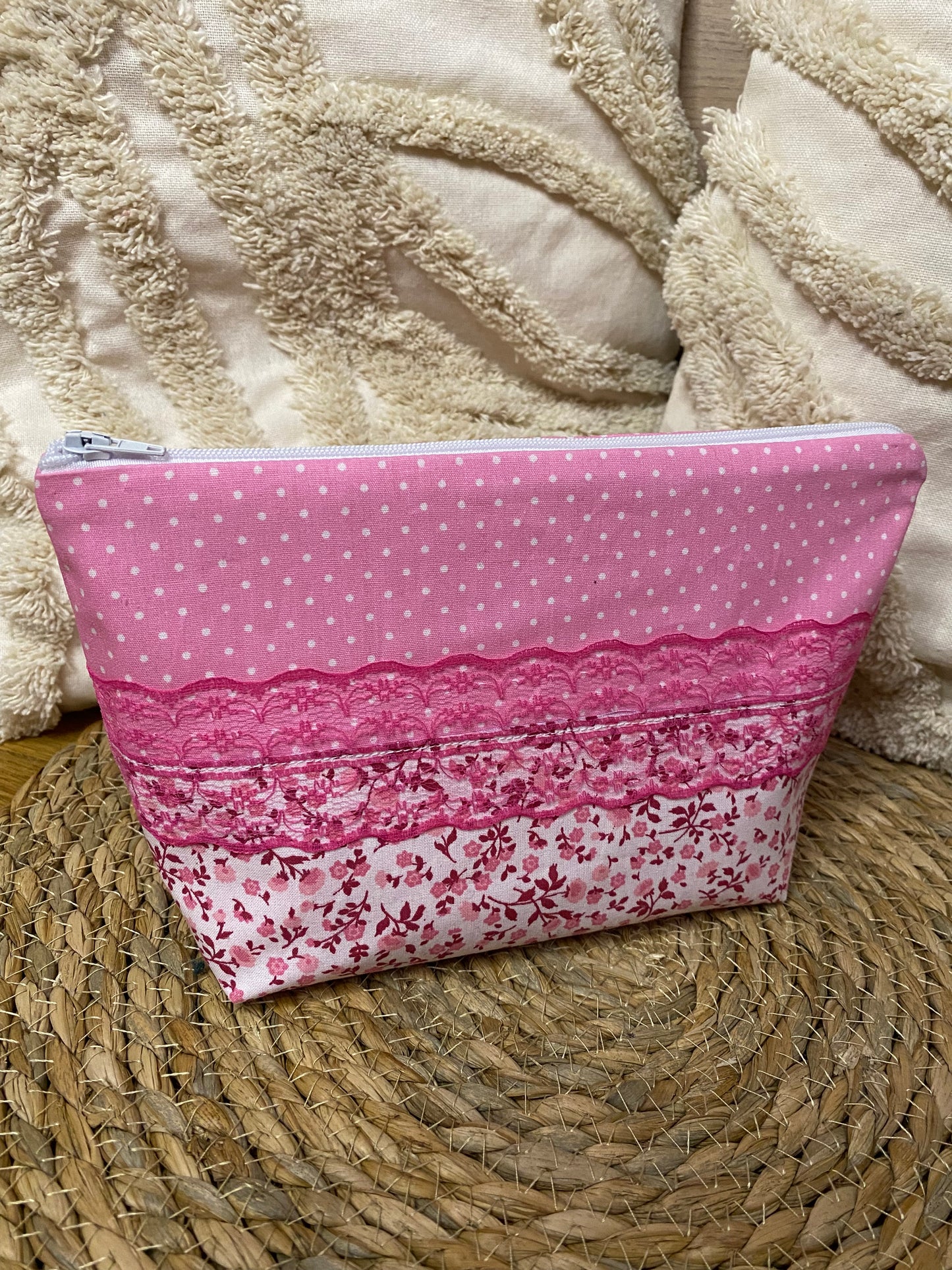 Trousse Amélia - « Fleurs » Rose