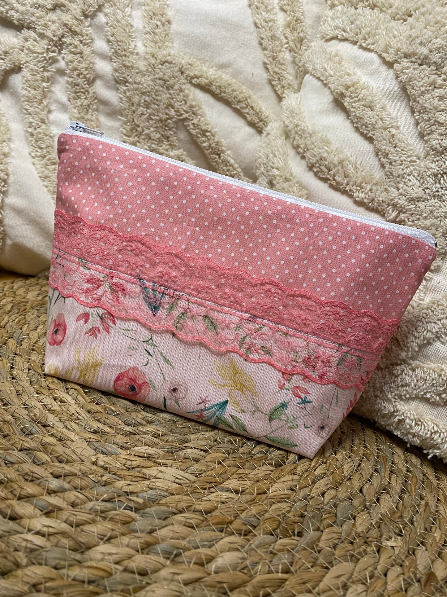 Trousse Amélia - « Fleurs » Rose