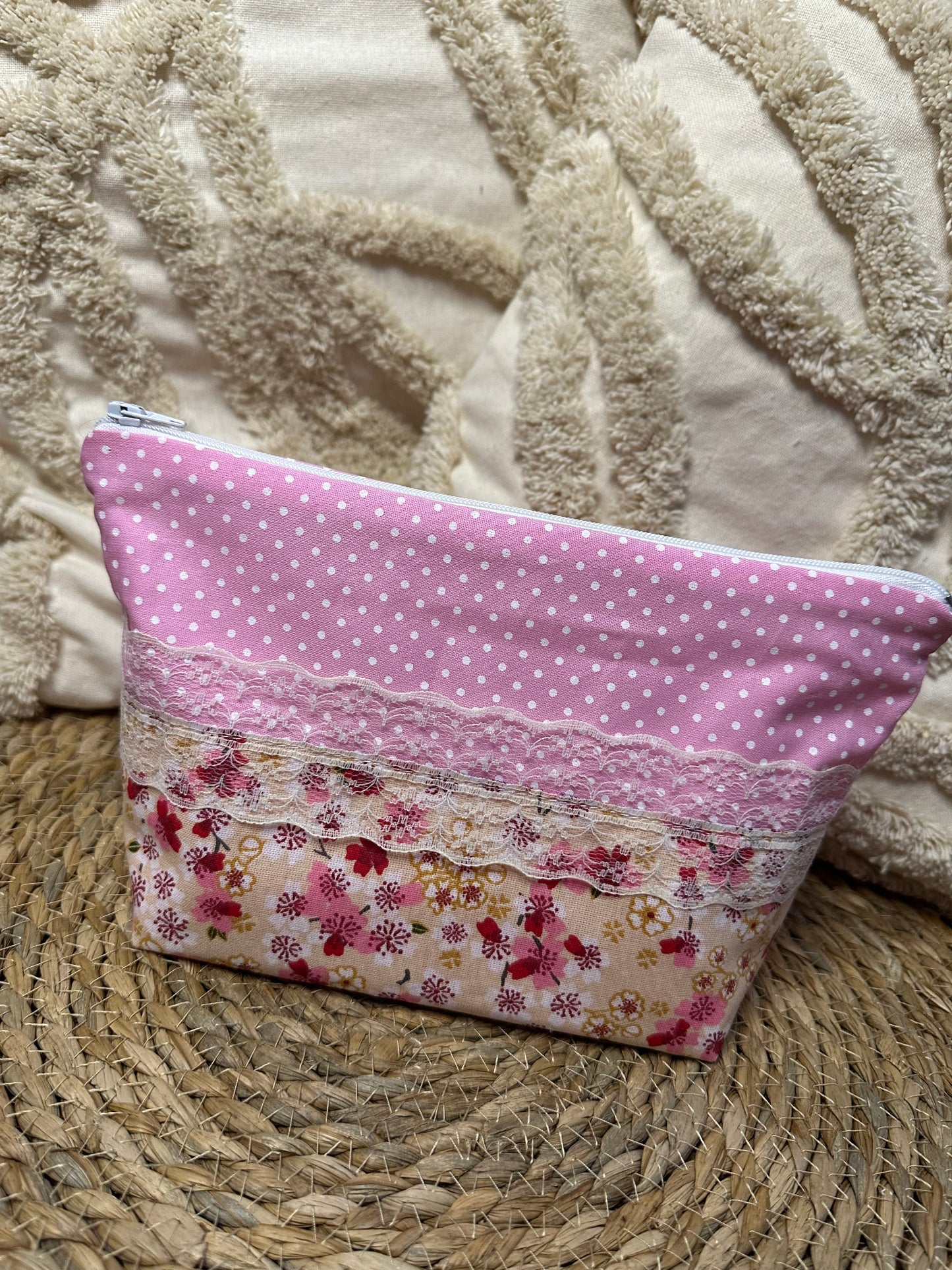 Trousse Amélia - « Fleurs » Rose et Jaune