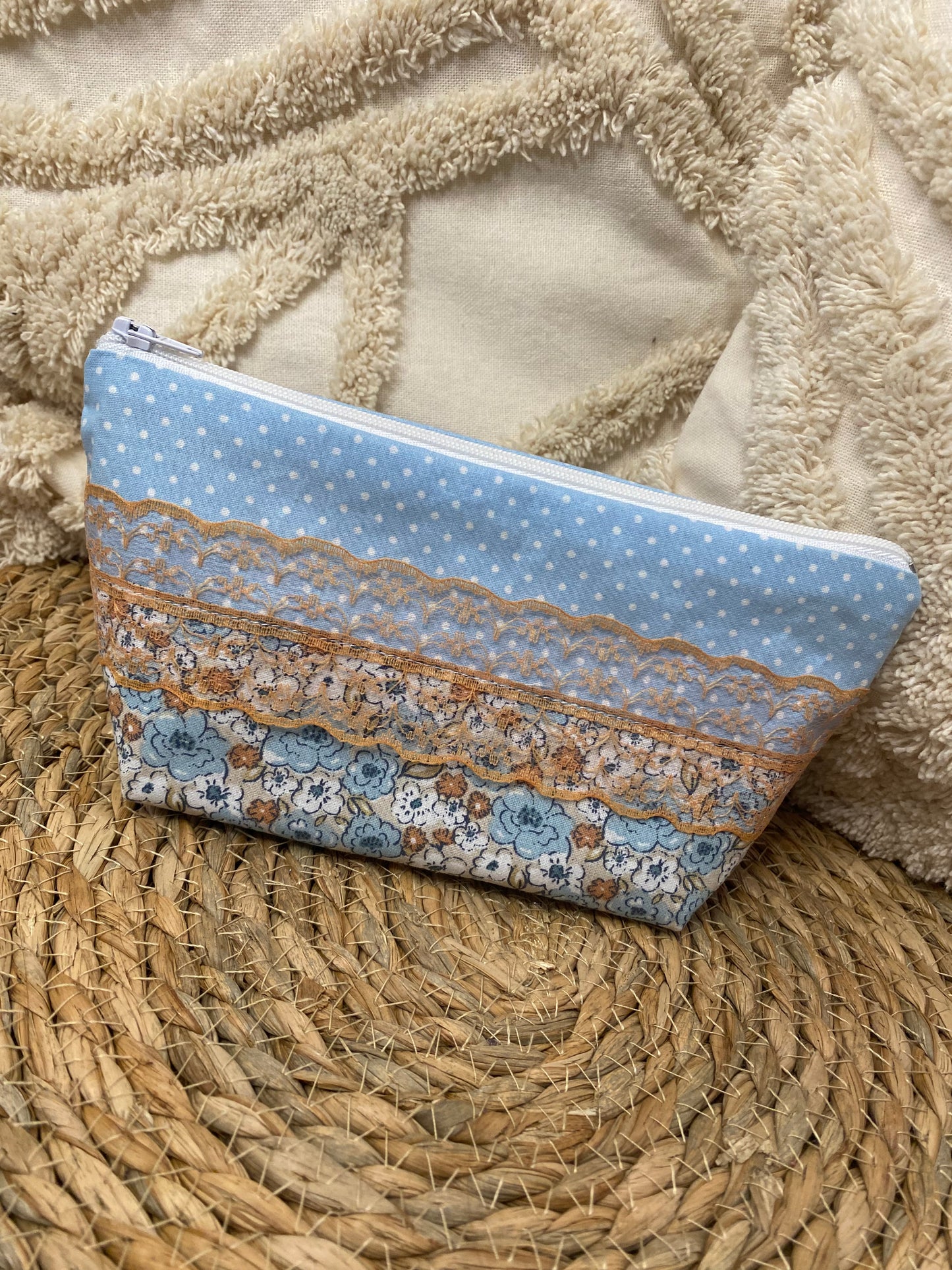 Trousse Virginia - « Fleurs » Bleu ciel et Orange