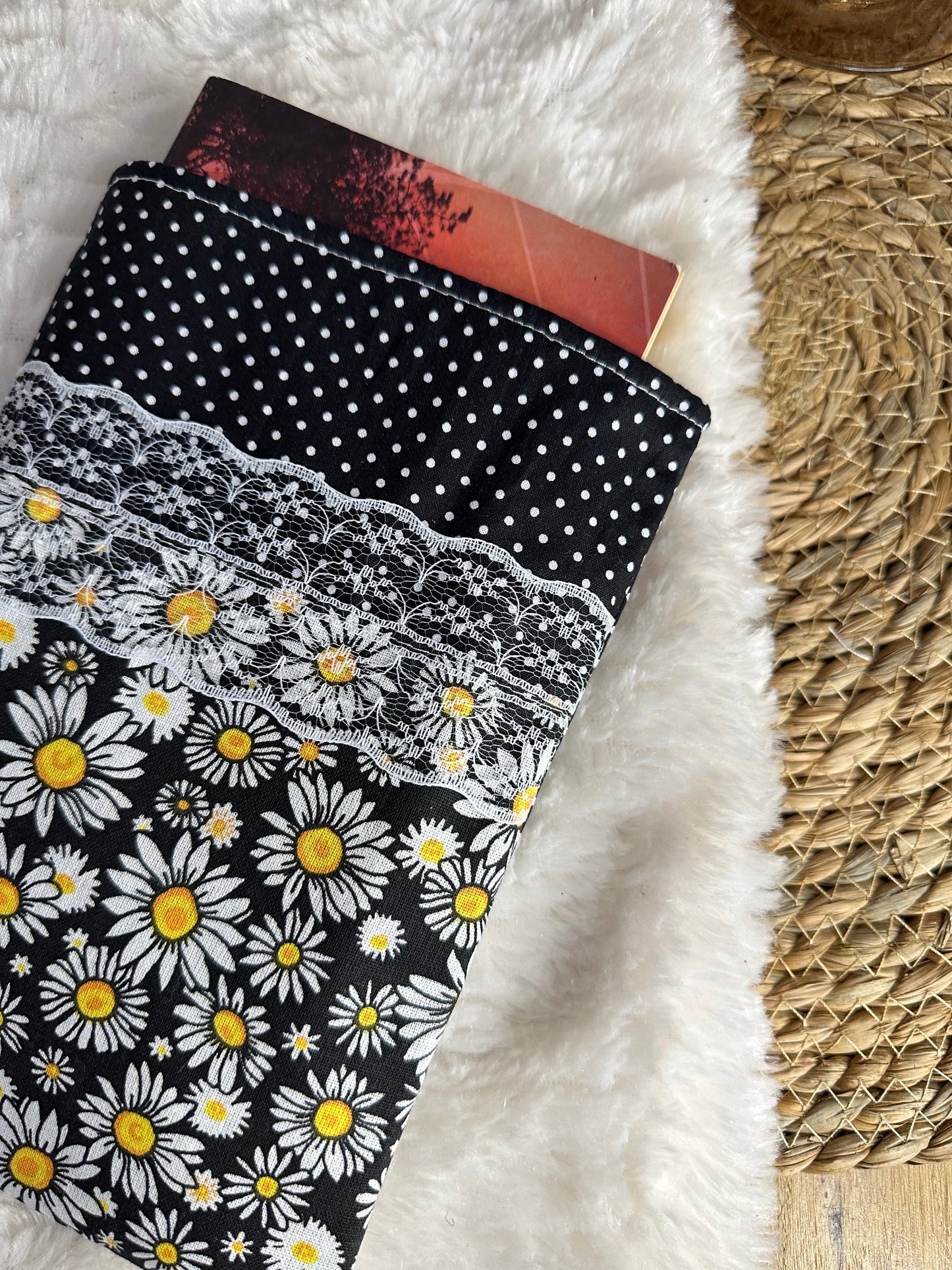 Pochette à livre Adrianna - « Fleurs » Noire et Jaune