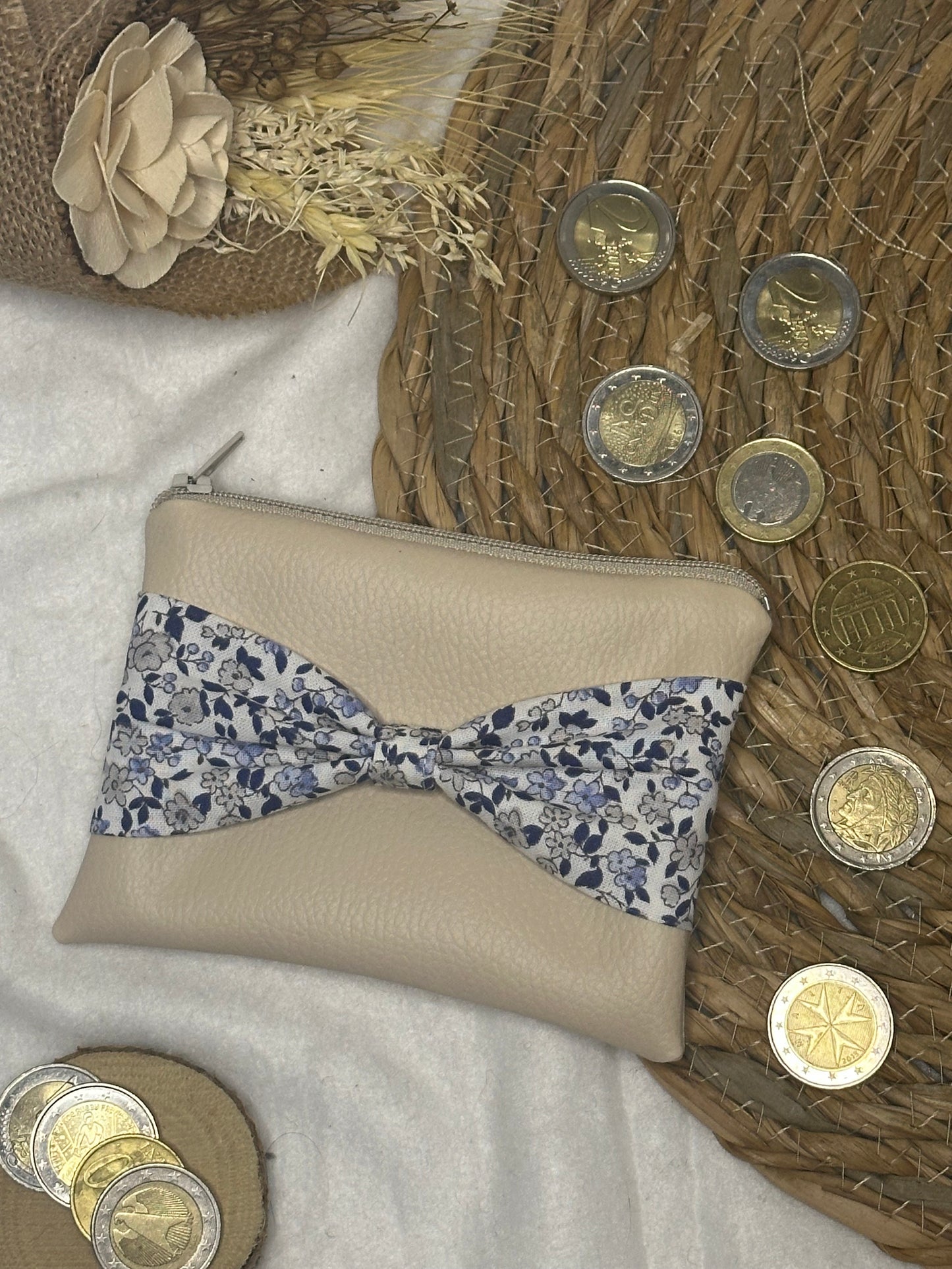 Porte monnaie Lila - « Fleurs » Beige