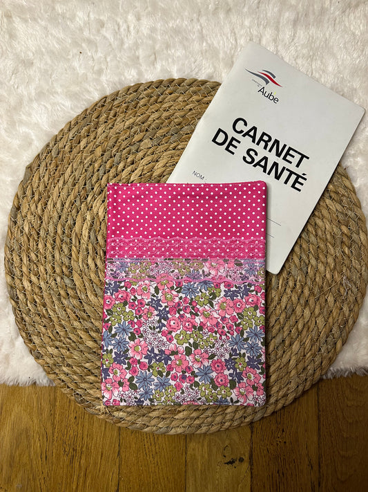 Protège carnet de santé Angela - « Fleurs » Rose