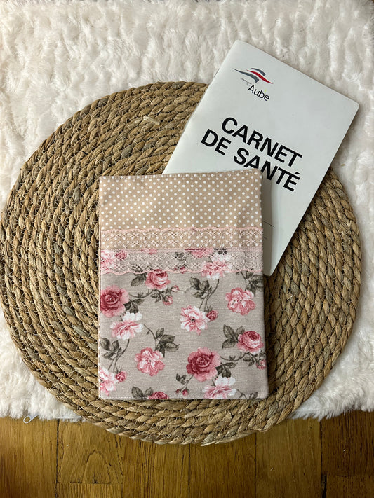 Protège carnet de santé Angela - « Fleurs » Beige et Rose