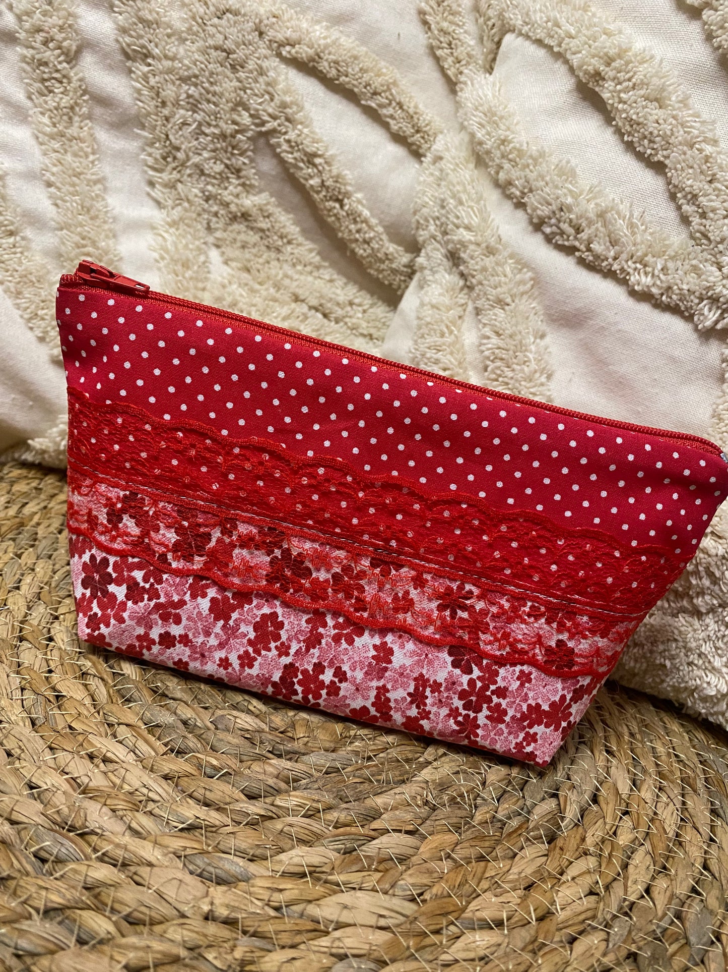 Trousse Virginia - « Fleurs » Rouge et Rose