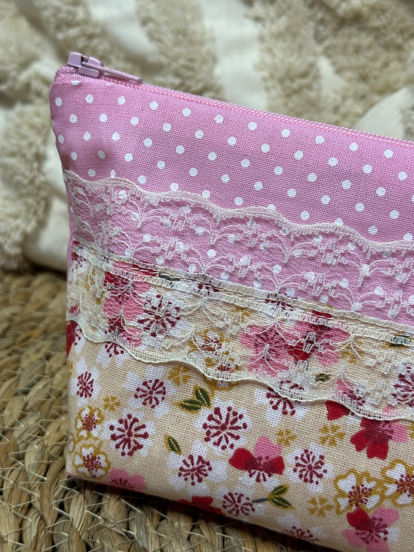 Trousse Virginia - « Fleurs » Rose et Jaune